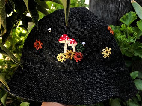 Mushroom Embroidered Bucket Hat Womans Bucket Hat Mens Etsy