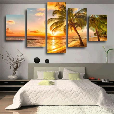 5 Piece Sunset Seascape Inclued Coco Beach Modern H Wall Art Hd Picture