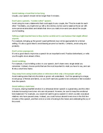 Below you'll find a free welcome speech that you can use as a guide for writing your own speech. How to Write a Rehearsal Dinner Speech (with Pictures ...