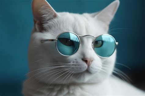 Premium Photo White Cat With Glasses On