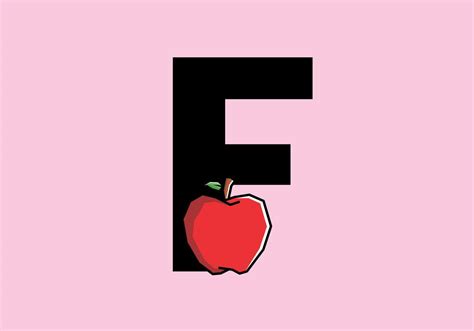 F Initial Letter With Red Apple In Stiff Art Style 6607637 Vector Art