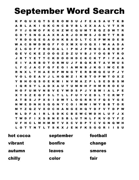 September Word Search Wordmint