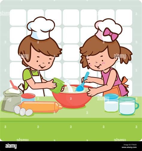 Children Cooking In The Kitchen Stock Vector Image And Art Alamy