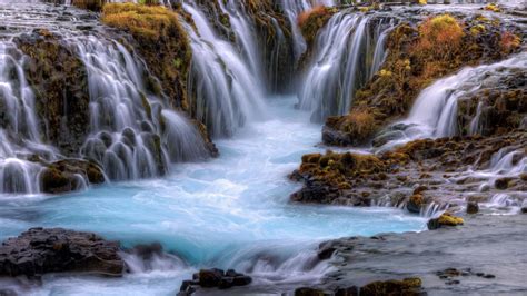 Beautiful Waterfalls From Rocks Stream Pouring On River Stones Hd