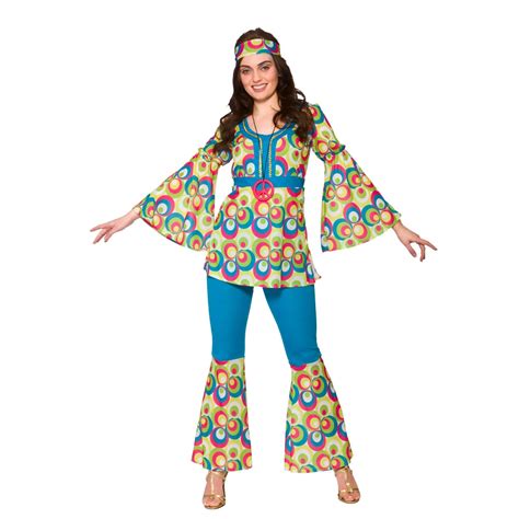 Ladies Womens Hippie Hippy Fancy Dress Costume 60s 70s Groovy Flower