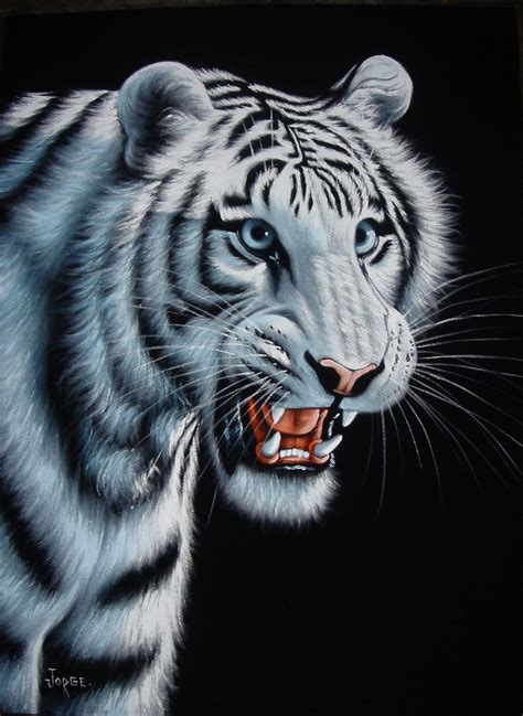 White Tiger Black Velvet Oil Painting Handpainted Signed Art Etsy