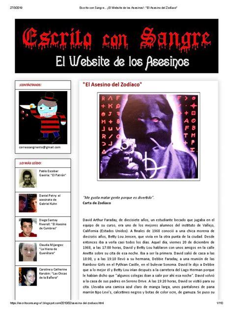 Escrito Con Sangre ¡el Website De Los Asesinos El Asesino Del