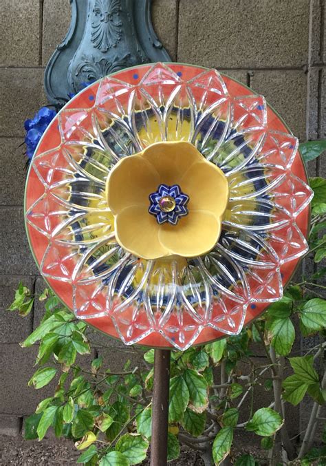 Plate Flower Made Of Repurposed Items Glassware Garden Art Glass Garden Art Garden Art Crafts