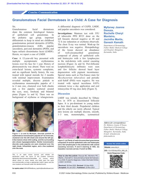 Pdf Granulomatous Facial Dermatoses In A Child A Case For Diagnosis