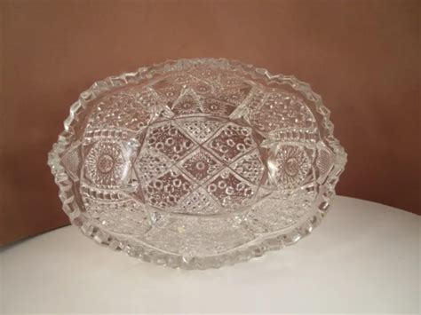 Vintage Imperial Nucut Clear Glass Sawtooth Oval Bowl Hobstar