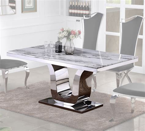 Marble Top And Stainless Steel Base Dining Table