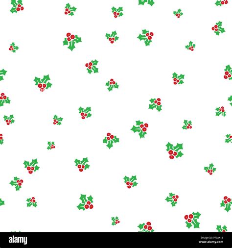 Christmas Mistletoe Seamless Pattern Isolated On A White Background