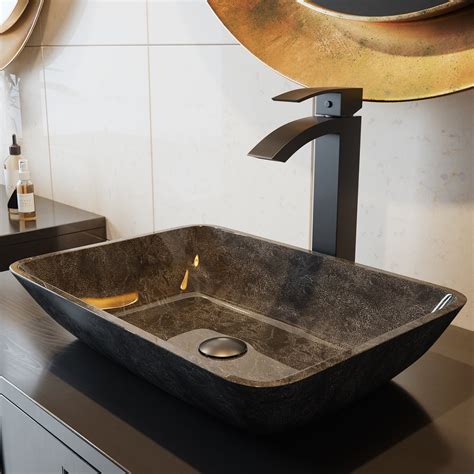 Vigo Rectangular Gray Onyx Glass Vessel Bathroom Sink Set With Duris