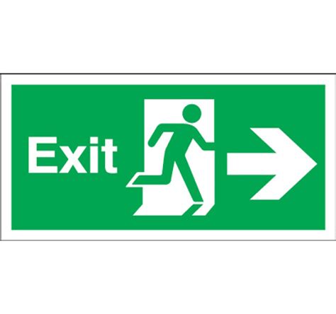 Vsafety Fire Exit Arrow Right Sign 450mm X 150mm Self Adhesive Vinyl