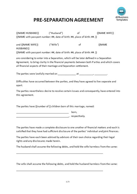 Maybe you would like to learn more about one of these? Pre-Divorce Agreement | Templates at allbusinesstemplates.com