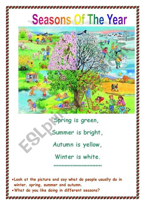 Seasons Of The Year Esl Worksheet By Dikaja