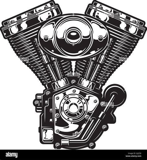 modelo de motor de motocicleta de época en estilo monocromo ilustración vectorial aislada imagen