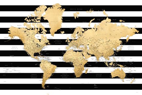 Map Of Detailed Gold World Map With Stripes Harper ǀ Maps Of All