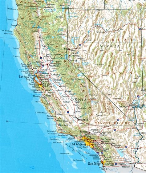 mapa de california tamaño completo ex