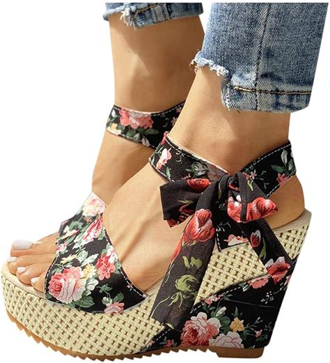 Mmlsure Wedges For Women Bohemia Floral Wedges High Heel Platform Lace