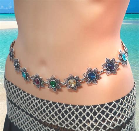 Idealway Bohemian Colorful Rhinestone Flower Statement Belly Chains For Women Turkish Gypsy