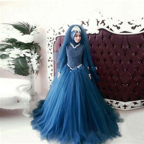 Buy Vestido De Noiva Arabic Muslim Wedding Dress Blue