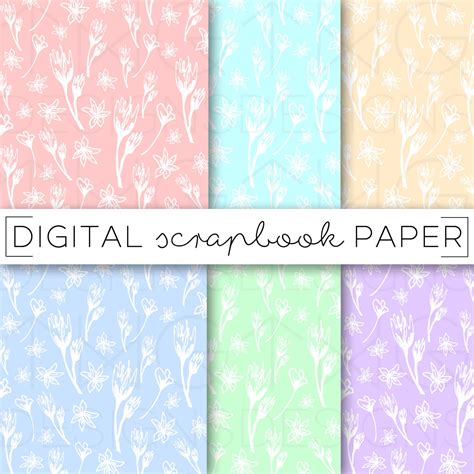 Pastel Flowers Digital Scrapbook Paper Printable Pattern