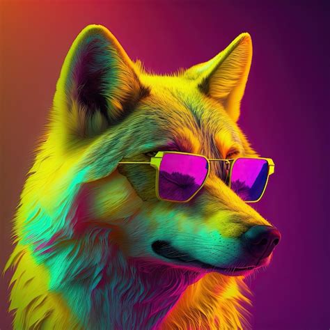 Premium Photo Neon Party Wolf In Sunglasses Pop Art Style Portrait