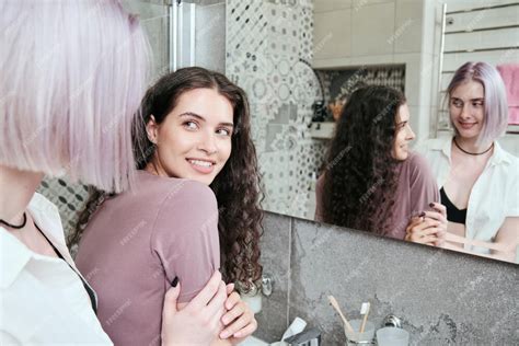 Premium Photo Happy Lesbians In Bathroom