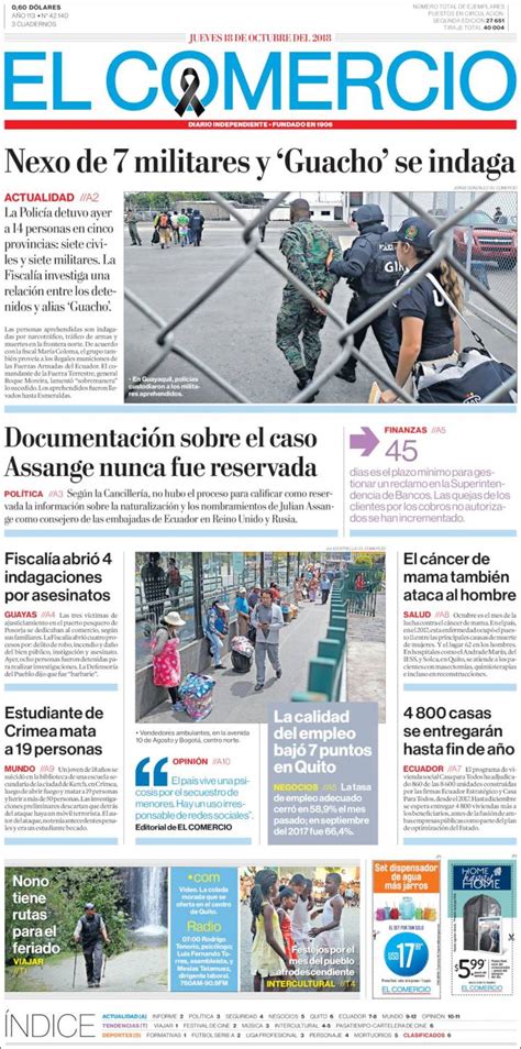 Sigue las noticias mundiales en tiempo real de hoy, todo lo que pasa en el mundo. Portada Jueves 18 de Octubre-El Comercio (Ecuador ...