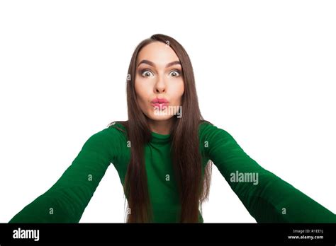Pretty Young Girl Photographing Selfie In Studio Stock Photo Alamy
