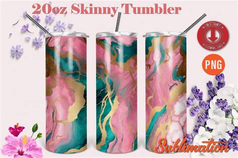 Pink And Gold Colorful Teal Marble 20oz Skinny Tumbler
