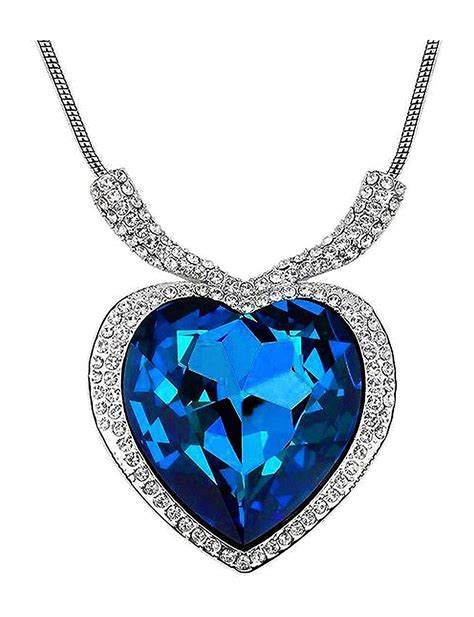 Buy Shining Diva White Gold Plated Blue Sapphire Titanic Heart Necklace