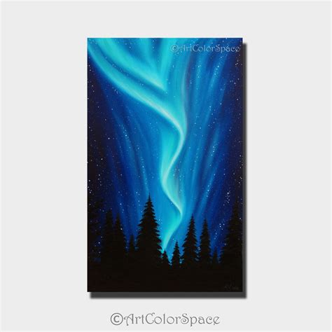 Northern Lights Painting Aurora Borealis Handmade Oil
