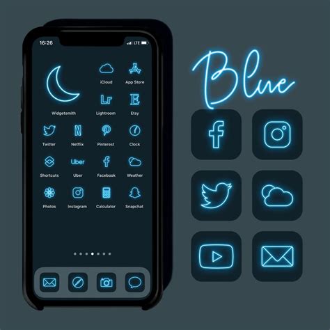 Blue Ios 14 App Icon Pack Neon Aesthetic Ios 14 Icons Etsy App Icon