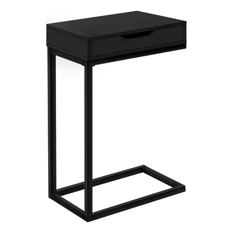 245 Black Contemporary C Shaped Rectangular Accent Table With Drawer