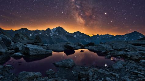 Starry Sky With Milky Way Over Uri Mountains Maderanertal Switzerland