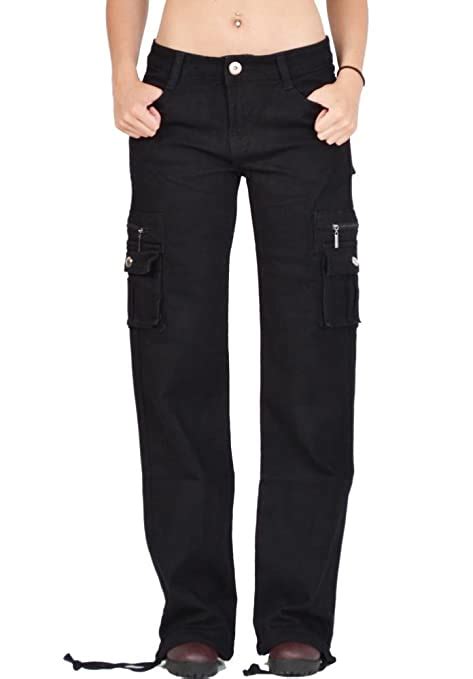 Wide Cargo Trousers Black At Amazon Womens Clothing Store