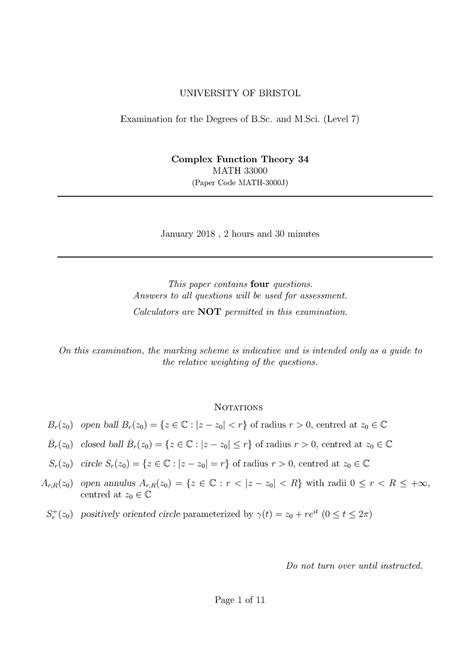 Complex Function Theory 34 Exam Solution 2018 University Of Bristol