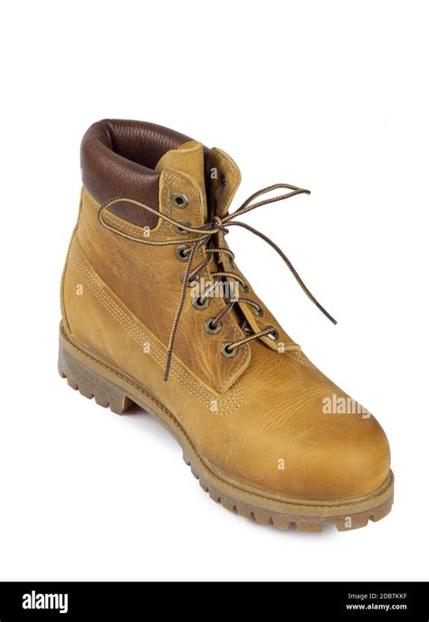 Yellow Leather Boots Isolated On White Background Stock Photo Alamy