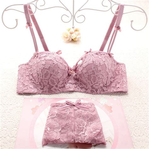 Full Lace Thin Cup With Padded Ladies Bra And Panty Set Sweet Young Girls Embroidery Floral