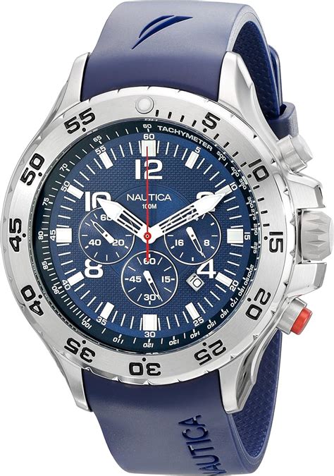 Nautica Mens N14555g Nst Stainless Steel Watch With Blue Resin Band