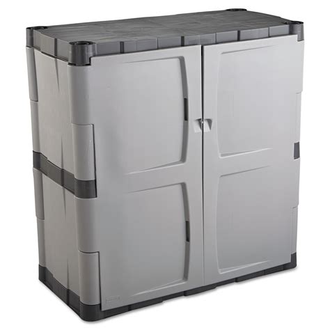 What i really like about plastic storage cabinets for this garage locker concept is that they are inexpensive and sturdy. Rubbermaid Double-Door Storage Cabinet - Base, 36"W x 18"D ...