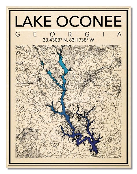 Wall Art Map Print Of Lake Oconee Georgia Etsy