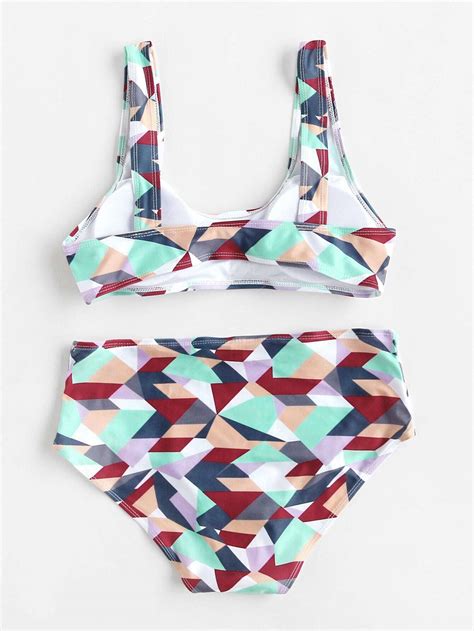 Geometric Print High Waist Bikini Set Sheinsheinside