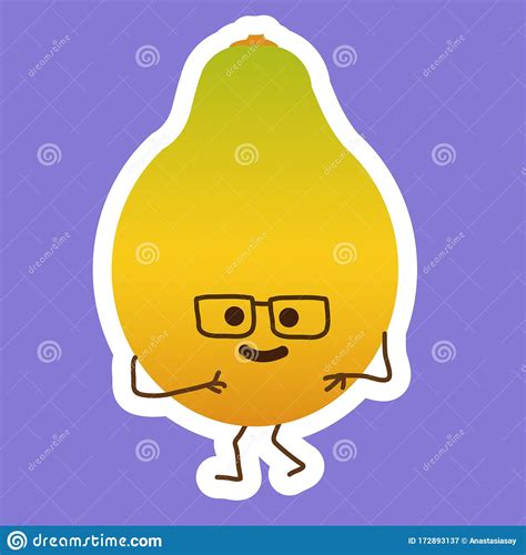 Papaya Fruit Sticker With Kawaii Cute Face Stock Illustration