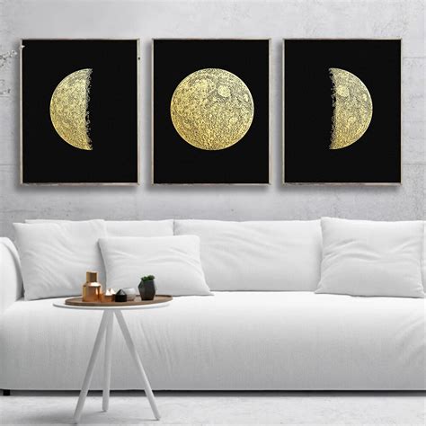 Minimalist Wall Art Silver Foil Moon Phases Canvas Posters And Prints