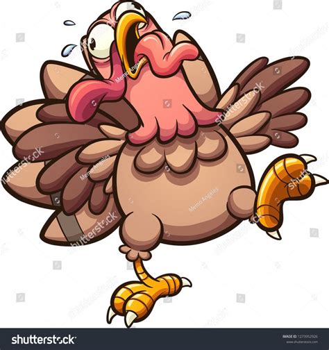 Crazy Cartoon Turkey Gobbling With Tongue Out Vector Clip Art Illustration With Simple