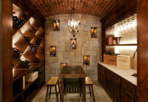 Lodge Inspired Residence Wine Cellar Rustic Wine Cellar Kansas