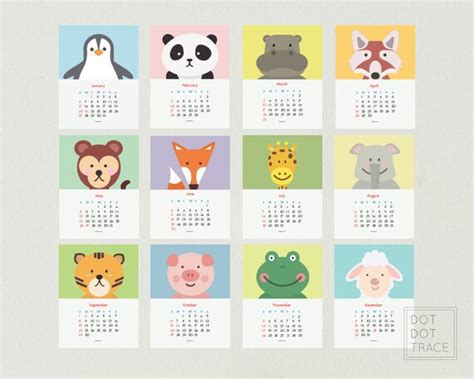 Nursery Art Calendar 2019 Calendar For Kids Printable Nursery Etsy